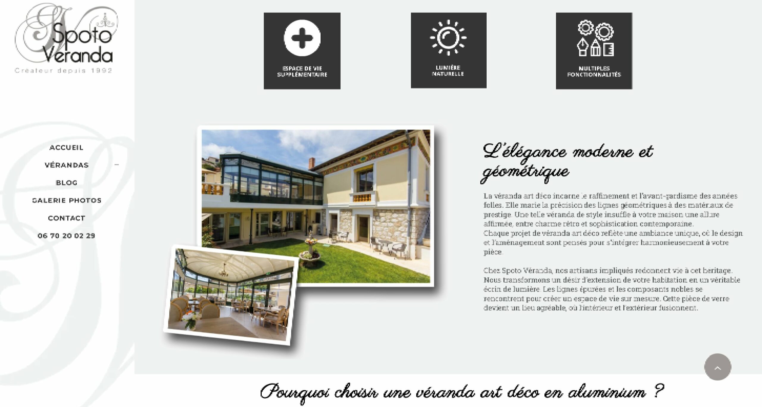 Page service optimisée pour le SEO du site Spoto Véranda